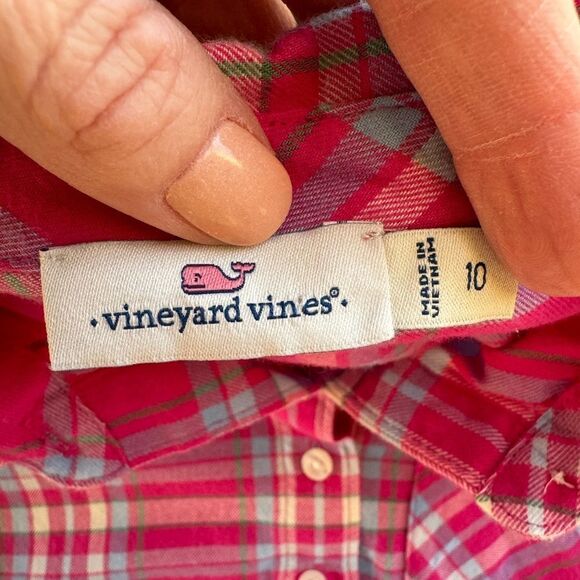 Vineyard‎ Vines Flannel Shirt Dress Girls Size 10 Pink Plaid Button Front Preppy - Picture 11 of 15